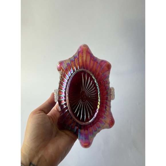 Vintage Fenton Plum Opalescent Iridized Glass Basket - Picture 4 of 9